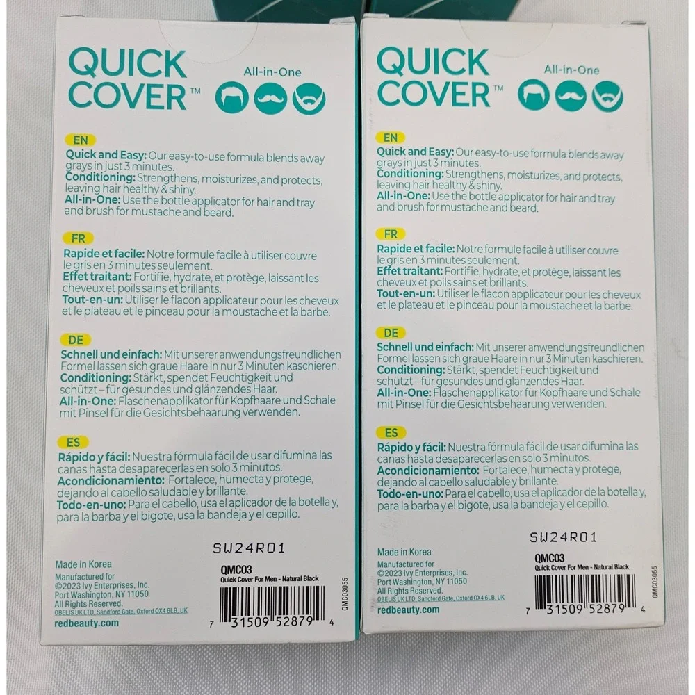 4pk Red by Kiss Quick Cover Men‎ Permanent Hair Color Natural Black QMC03 Beard